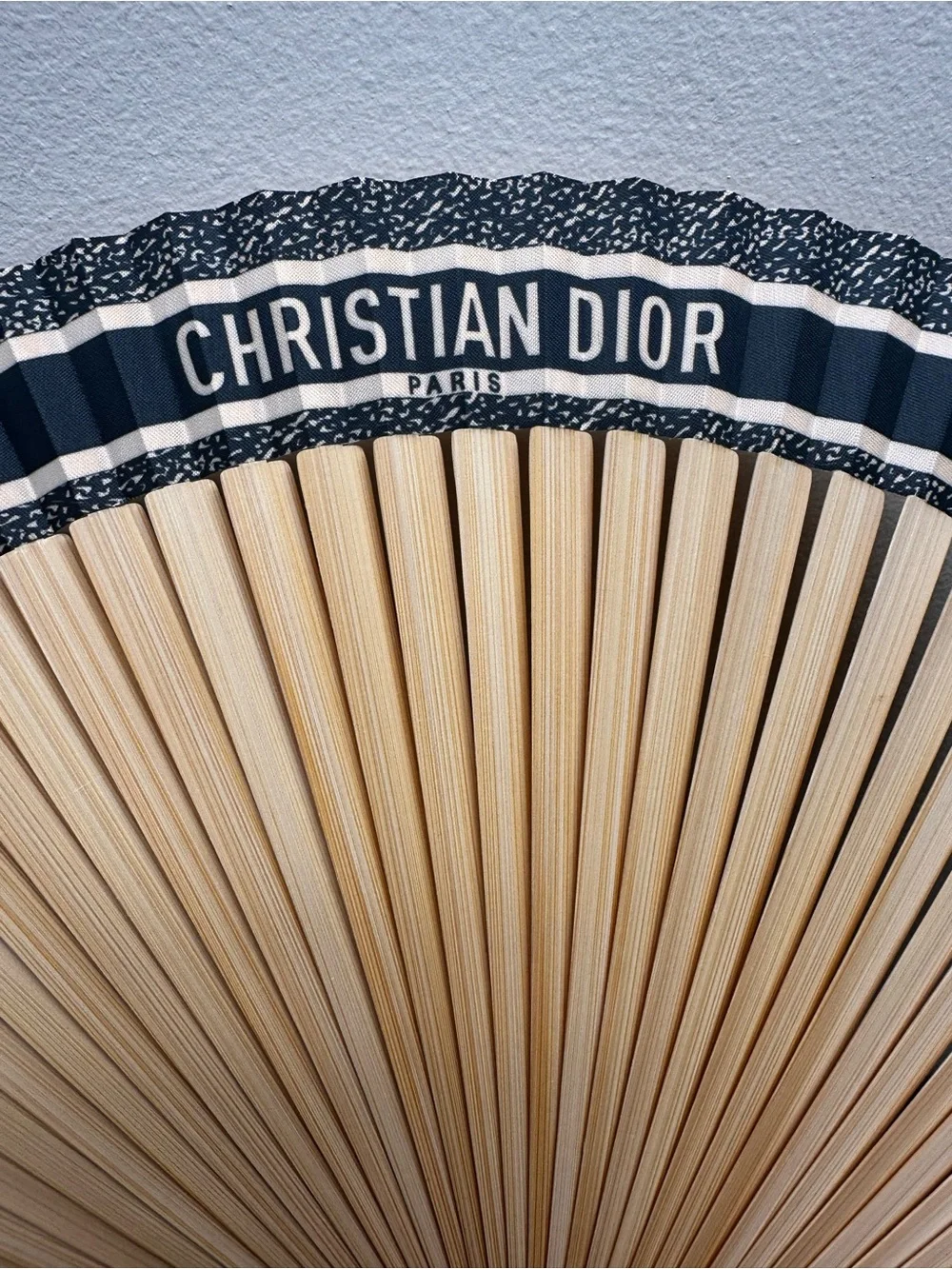 Christian Dior Riviera Black and Beige Bamboo Folding Wall Fan with CD trim